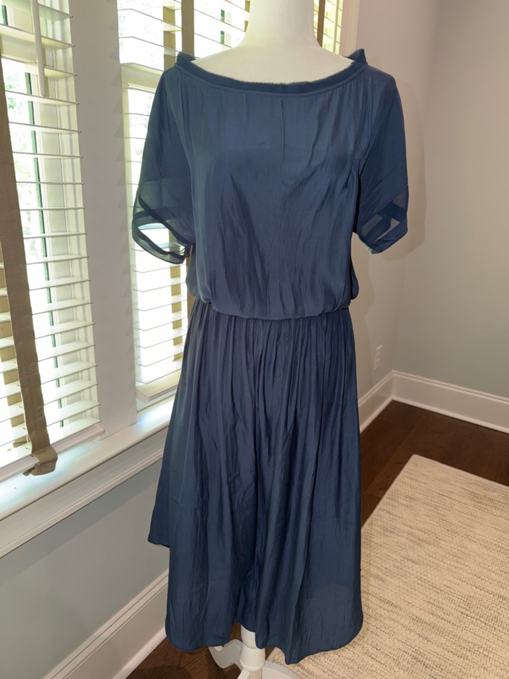 Ramy Brook Navy Blue Blouson Midi Dress. Size Small. Like New.